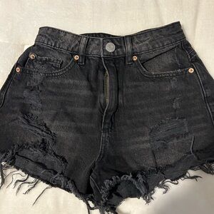 Distressed Black Denim Shorts